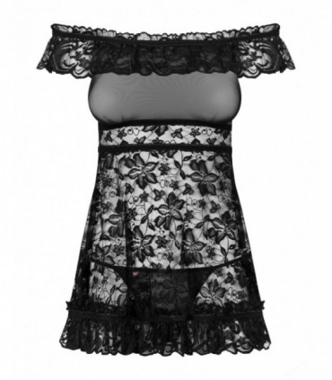 FLORES CHEMISE & THONG BLACK  S/M