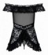 CHEMISE & STRING FLORES NOIR S/M