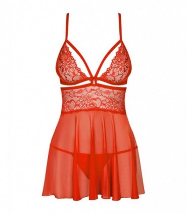 838-BAB-3 BABYDOLL & TANGA ROT L/XL