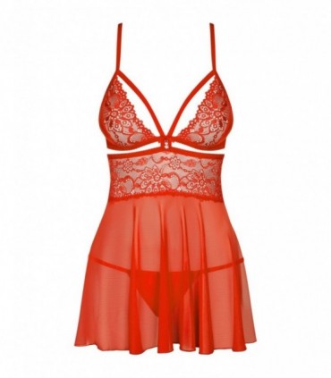 838-BAB-3 BABYDOLL & TANGA ROT L/XL