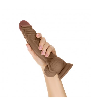 MODELL A 10,5" DONG AUS FLÜSSIGEM SILIKON MIT BÄLLEN - EICHE
