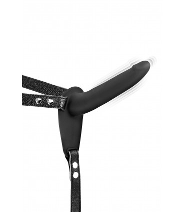 ARNÉS STRAP-ON NEGRO SILICONA VIBRADOR USB 15"5 CM