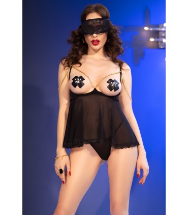 CR4715 BABYDOLL AVEC STRING ET MASQUE NOIR S