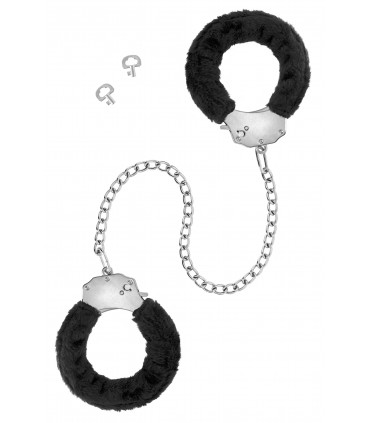 BLACK PLUSH HANDCUFFS WITH LONG CHAIN