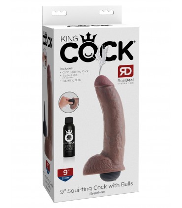 9" SQUIRTING COCK WITH BALLS BROWN
