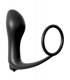 ASS-GASM COCKRING VIBRATING PLUG BLACK