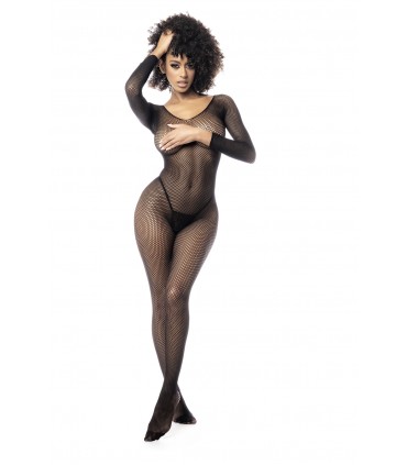 MOD. 1102 BODYSTOCKING RÉSEILLE À MANCHES LONGUES NOIR OS