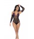 MOD. 1121 Netz- und Spitzen-Bodysuit-Set Schwarz/Lila OS