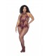 MOD. 1116X Neckholder-Bodystocking mit Blumenmuster und offenem Schritt, Kirsche OSX
