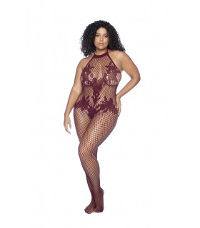 MOD. 1116X BODYSTOCKING FLORAL LICOU ET ENTREJAMBE SANS MANCHES CHERRY OSX
