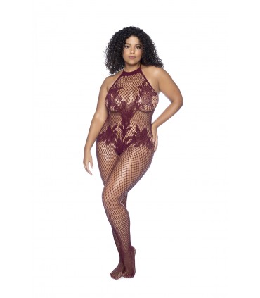 MOD. 1116X BODYSTOCKING FLORAL LICOU ET ENTREJAMBE SANS MANCHES CHERRY OSX