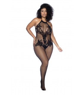MOD. 1116X BODYSTOCKING FLORAL LICOU ET ENTREJAMBE SANS MANCHES NOIR OSX