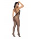 MOD. 1116 Neckholder-Bodystocking mit Blumenmuster und Schrittoffen, Schwarz OS