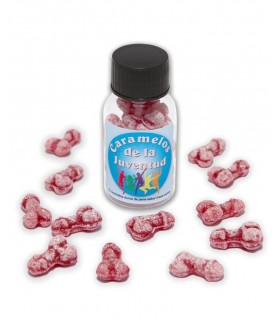 PACK OF 12 JARS OF 10 UNITS OF PITO DE LA JUVENTUD STRAWBERRY-CHERRY CANDIES