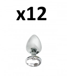 PACK OF 12 METAL PLUGS WITH CLEAR STONE S