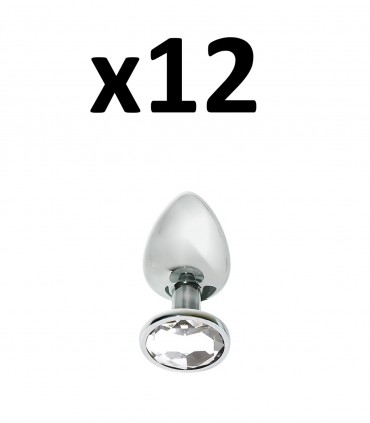 PACK OF 12 METAL PLUGS WITH CLEAR STONE M
