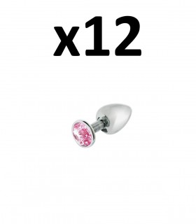PACK OF 12 METAL PLUGS WITH PINK STONE S