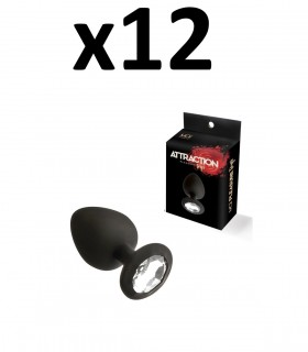 CONFEZIONE DA 12 TAPPI IN SILICONE CON PIETRA, M NERO