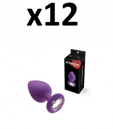 PACK OF 12 SILICONE PLUGS WITH STONE, M LILAC