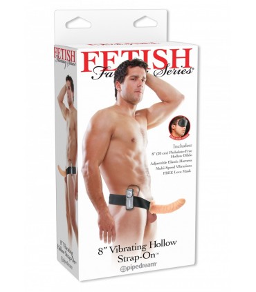 8" VIBRATING HOLLOW STRAP-ON  LIGHT/BLACK