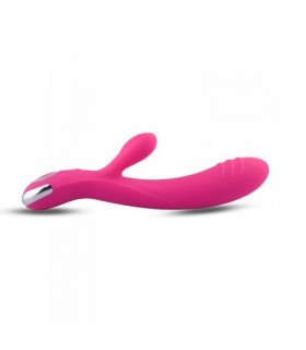 VIBRATEUR EN SILICONE AVEC STIMULATEUR RECHARGEABLE ROSE