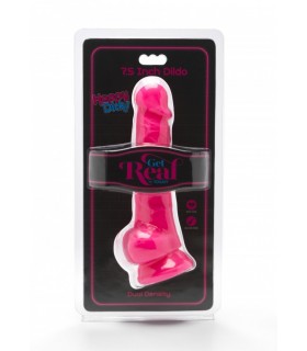 PENE DUAL DENSITY C/ TESTÍCULOS Y VENTOSA ROSA 18 CM