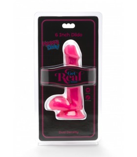 PENE DUAL DENSITY C/ TESTÍCULOS Y VENTOSA ROSA 15 CM