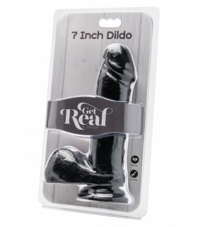 REALISTIC PENIS W/ TESTICLES AND SUCTION CUP BLACK 18 CM