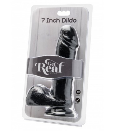 PÉNIS RÉALISTE AVEC TESTICULES ET VENTOUSE NOIR 18 CM