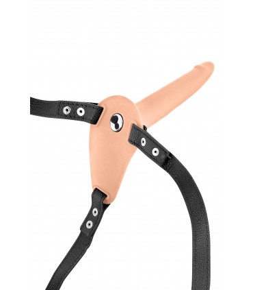 STRAP-ON FLESH SILICONE HARNESS USB VIBRATOR 15"5 CM