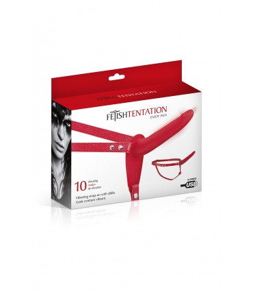VIBRATORE USB CON STRAP-ON IN SILICONE ROSSO 15"5 CM