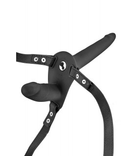 DOUBLE BLACK SILICONE STRAP-ON HARNESS USB VIBRATOR 15"5 CM