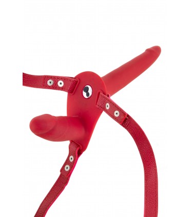 CABLAGGIO STRAP-ON IN SILICONE DOPPIO ROSSO USB VIBRATORE 15"5 CM