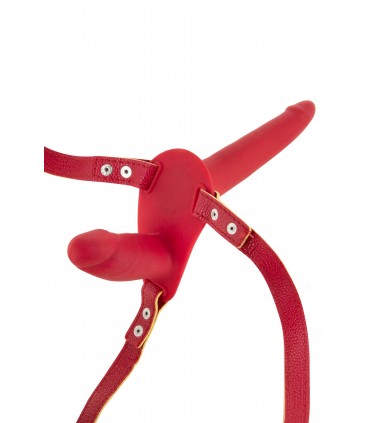 ARNÉS STRAP-ON DOBLE ROJO SILICONA 15"5 CM